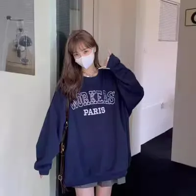 字母卫衣宽松无帽秋季韩版2025印花上衣女BF风ins中长款新款长袖