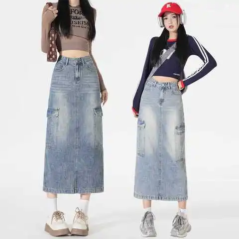 设计感多口袋牛仔长裙牛仔潮复古工装美式,女装/女士精品,牛仔裤,淘宝优惠券,粉丝福利购,淘宝优惠卷