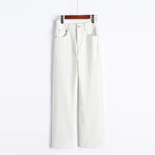 百搭阔腿白色窄版牛仔裤高腰宽松新款小个子女春季直筒高个子裤子