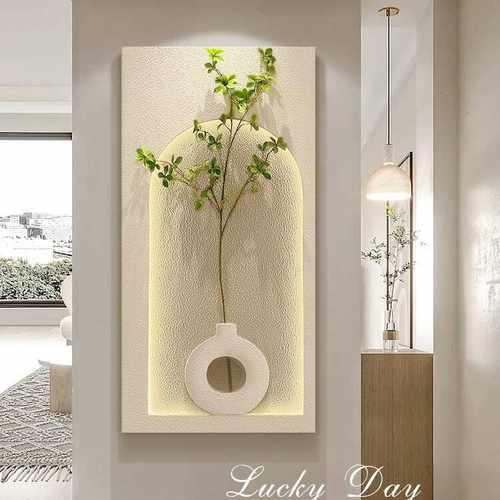 奶油风现代简约砂岩真绿植挂画