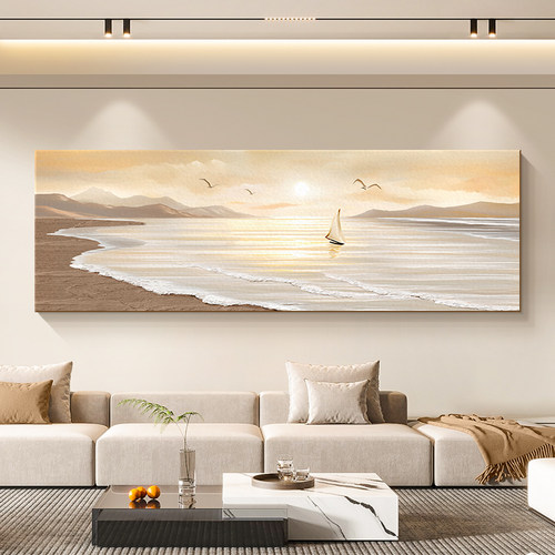 一帆风顺客厅装饰画现代简约沙发背景大白墙适合横版挂画砂岩壁画