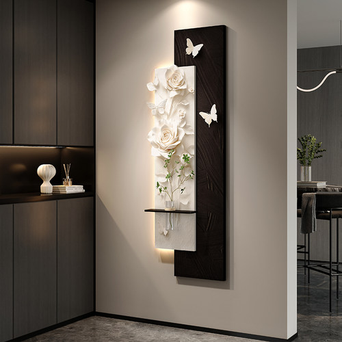 水培绿植入户玄关装饰画高级感砂岩画浮雕立体感走廊过道尽头挂画