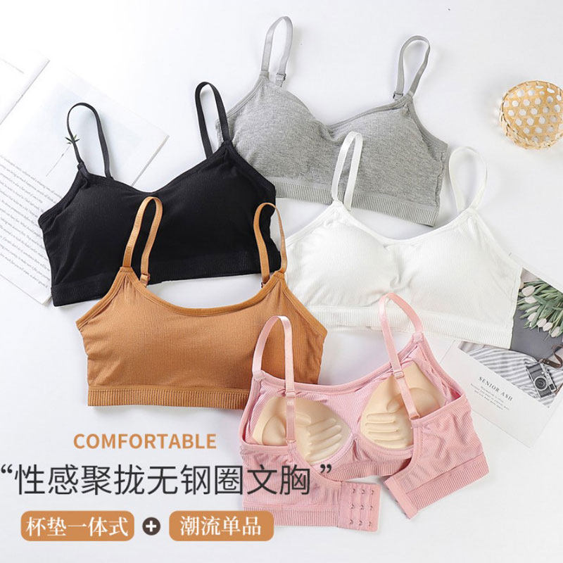 少女内衣女无钢圈小胸聚拢夏薄款胸罩学生高中纯棉抹胸式美背文胸