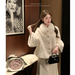杨小卷 环保仿貂毛狐狸毛 清冷富家千金皮草短款白色毛毛外套女冬