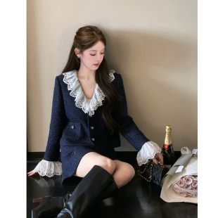 杨小卷 3o羊毛 法式富家千金小香风套装高级感粗花呢短款外套女秋