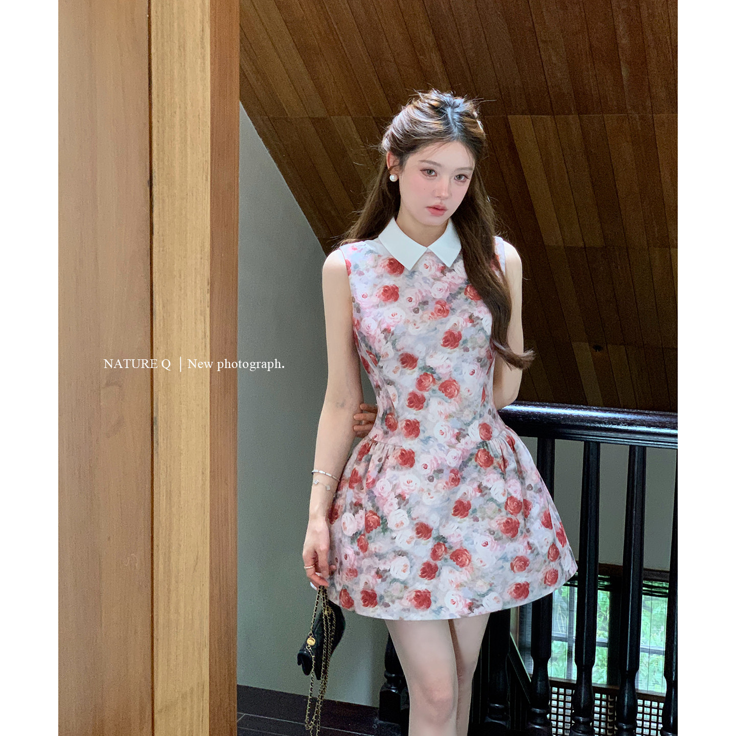杨小卷 油画少女连衣裙千金风衬衫领印花无袖掐腰裙生日裙公主裙图片