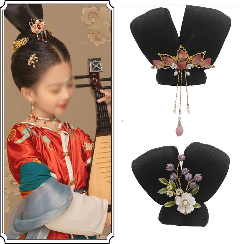 儿童古风假发女飞天发髻敦煌舞蹈套装演出仙女发型头饰表演出发包