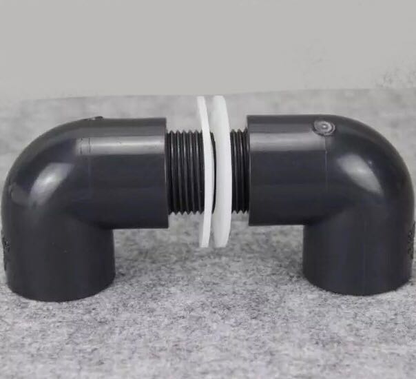 鱼缸上下水UPVC溢流管配件加长内外牙螺纹丝带双边弯头20-63mm