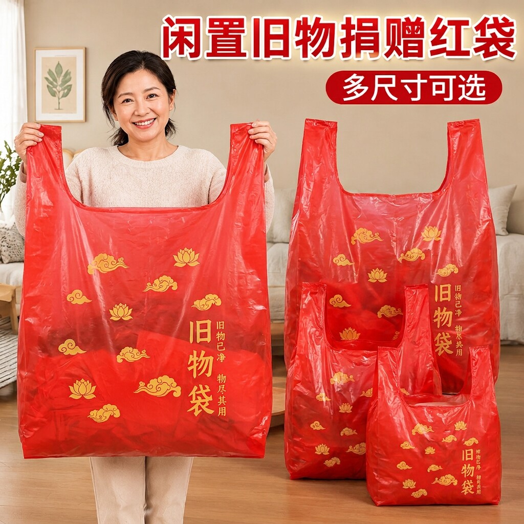 「闲置旧物捐赠红袋」红色断舍离垃圾袋1米超大号旧衣服捐赠送人