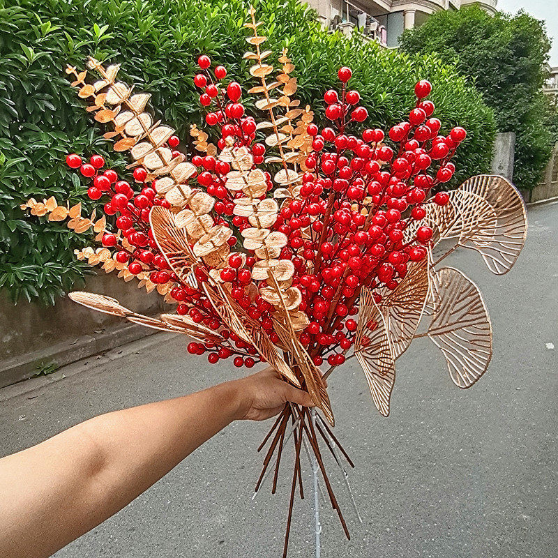 红果发财果仿真花摆设冬青餐桌摆花高档假花装饰客厅干花装饰摆件