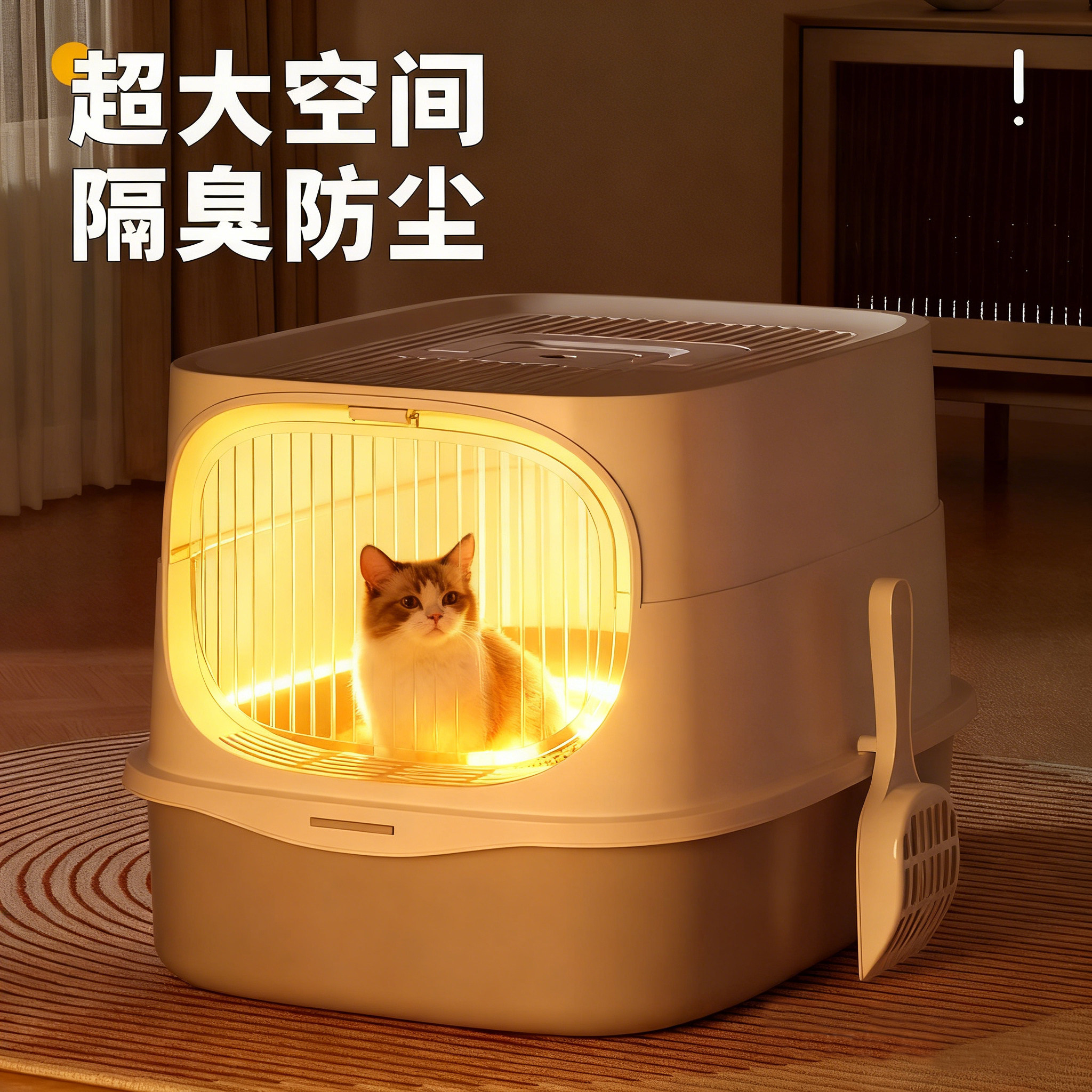 猫砂盆全封闭式超大号幼猫厕所低入口防外溅带盖便携沙盆防臭除臭
