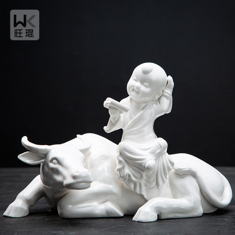陶瓷牧童骑牛放牛送子娃娃旺丁财兴旺家居玄关装饰工艺品书童摆件