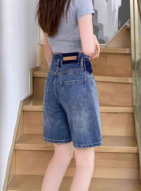 复古高腰牛仔短裤女2025夏季薄款a字梨型身材宽松显瘦直筒五分裤