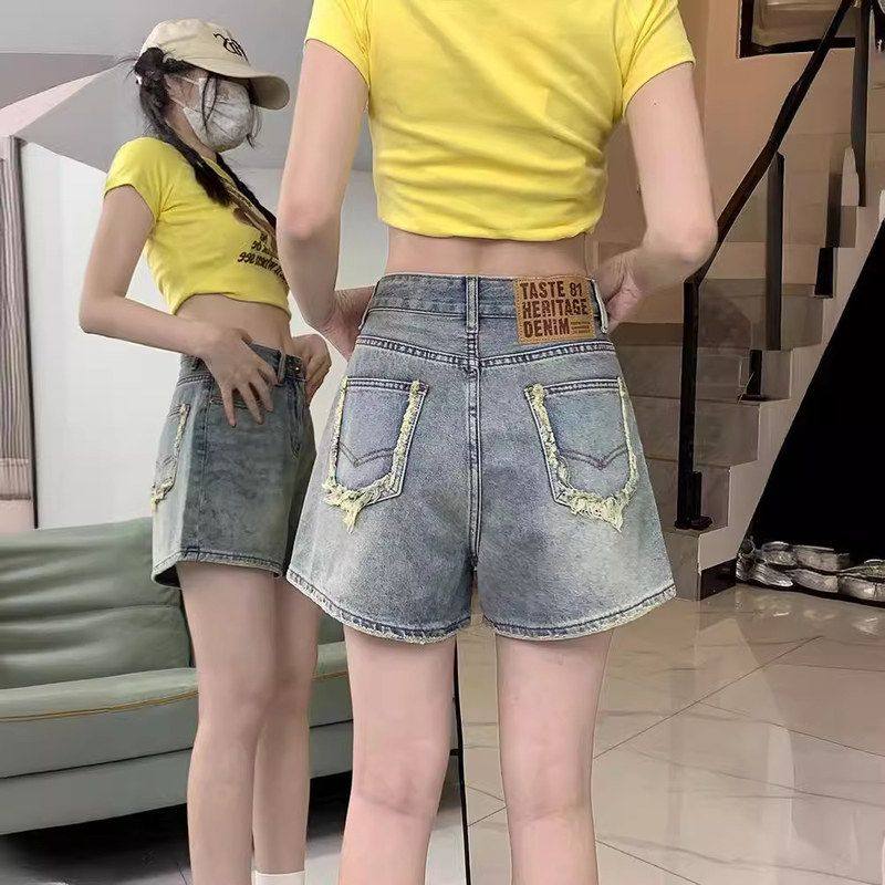 复古牛仔短裤女夏季2024年新款大码胖mm热裤高腰百搭A字阔腿裤ins