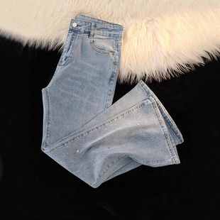 星星闪亮微喇牛仔裤女2025夏季高腰美式修身显瘦小个子喇叭马蹄裤