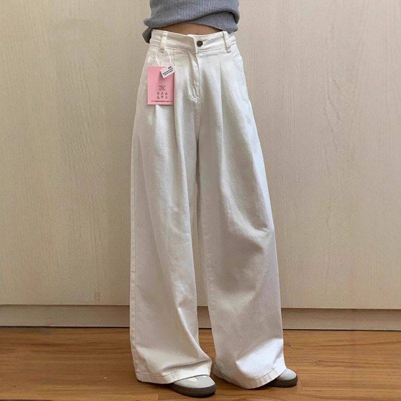 白色遮胯高腰阔腿牛仔裤女2025春季新款宽松显瘦慵懒风垂感拖地裤