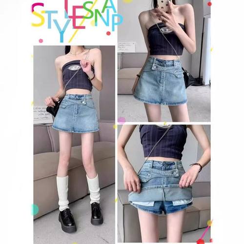 2024年新款性感辣妹高腰显瘦包臀A字裙裤设计感牛仔短裙女春夏季