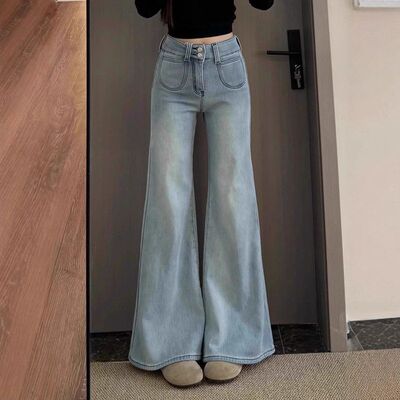 浅色喇叭裤女秋季薄款2025新款高腰修身显瘦弹力微喇牛仔裤女秋装