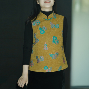 坎肩 国风盘扣无袖 艾绘馆新中式 复古灯芯绒立领马甲背心女秋冬季