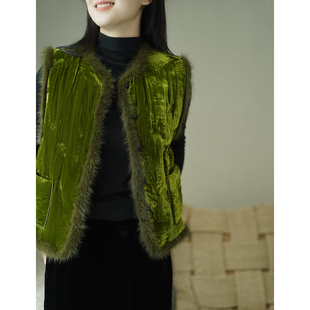 坎肩马夹 复古盘扣无袖 艾绘馆新中式 国风压花工艺丝绒马甲女秋冬季