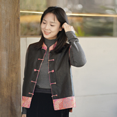 艾绘馆新中式 风立领盘扣马夹女国风拼色提花桑蚕丝坎肩气质马甲