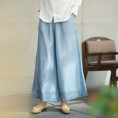 垂坠感松紧腰长裤 女春夏季 休闲风轻薄透气阔腿九分裤 艾绘馆新中式