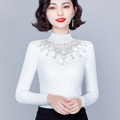 洋气风女式保暖加绒加厚蕾丝小衫