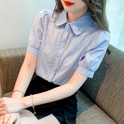 纯棉衬衫女上衣夏季短袖衬衣小衫