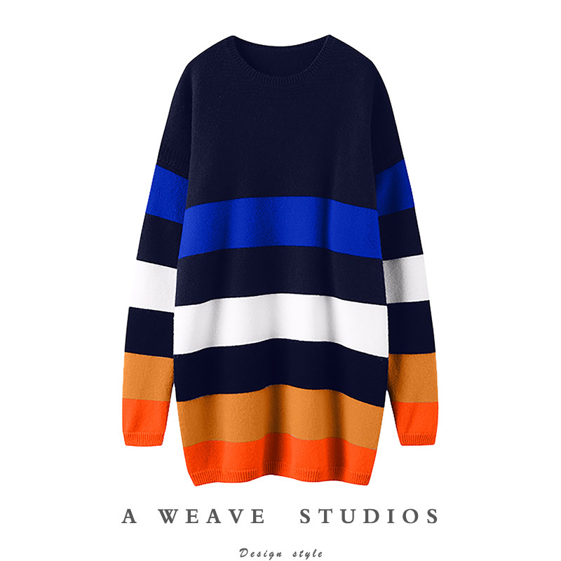 碾压级好穿！彩色撞色条纹羊绒衫女中长款纯羊绒毛衣连衣裙女加厚,女装/女士精品,羊绒衫,淘宝优惠券,粉丝福利购,淘宝优惠卷
