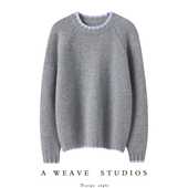 独爱气质款 加厚假两件纯山羊绒衫 女圆领100%纯羊绒毛衣宽松秋冬