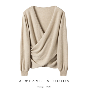 舒适好搭！V领交叉羊绒衫女纯羊绒毛衣针织衫秋冬新款