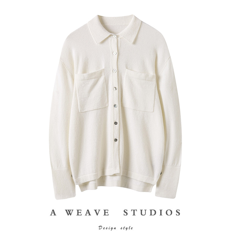 高段位气质！口袋排扣袖衬衫式羊绒开衫纯羊绒毛衣女宽松秋冬外套,女装/女士精品,羊绒衫,淘宝优惠券,粉丝福利购,淘宝优惠卷