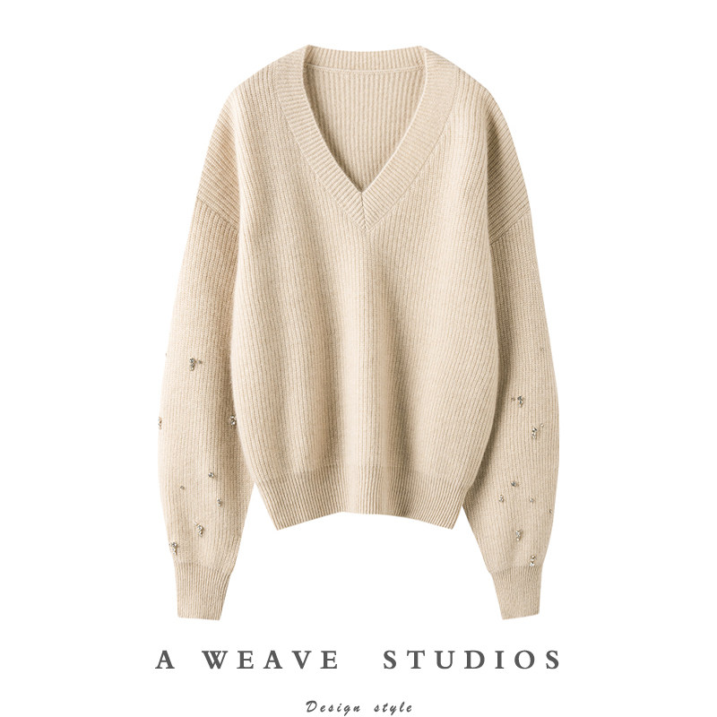 女神的璀璨！惊艳星钻~加厚山羊绒衫女V领纯羊绒毛衣套头宽松冬,女装/女士精品,羊绒衫,淘宝优惠券,粉丝福利购,淘宝优惠卷