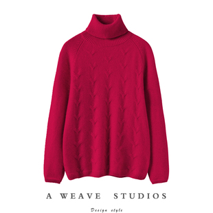 版型好到爆~高领羊绒衫女100%纯山羊绒套头冬季宽松针织打底毛衣