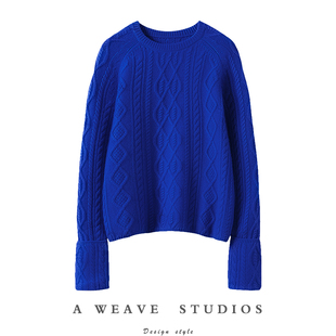 柔美滤镜~2024新款圆领羊绒衫女绞花翻边袖设计纯羊绒毛衣针织衫