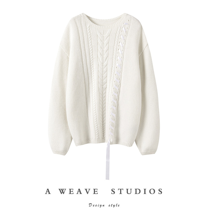 不挑人巨美~绸缎绑带加厚羊绒衫女圆领纯羊绒毛衣套头绞花上衣,女装/女士精品,羊绒衫,淘宝优惠券,粉丝福利购,淘宝优惠卷