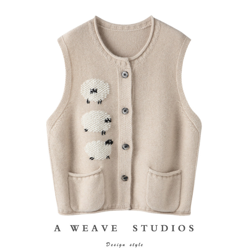 简约好穿给满分！24秋冬卡通马甲纯山羊绒无袖坎肩卷边针织衫毛衣