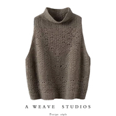 一穿难忘 羊绒背心马甲女立领无袖 镂空提花羊绒马甲