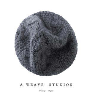 低调优雅~立体绞花编织纯山羊绒贝雷帽子女冬季加厚针织帽子