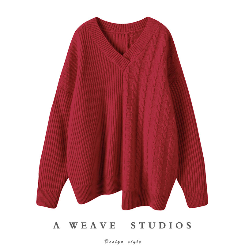 越穿越爱气质！重磅加厚！不对称绞花V领羊绒衫女纯羊绒毛衣宽松,女装/女士精品,羊绒衫,淘宝优惠券,粉丝福利购,淘宝优惠卷