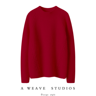 挚爱车厘子红~加厚羊绒衫女100纯山羊绒半高领宽松纯羊绒毛衣