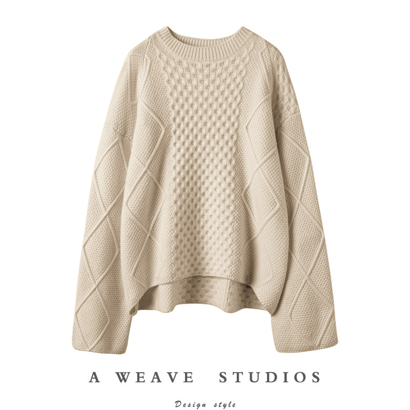 重工来袭！时尚始于颜值！喇叭廓袖绞花羊绒衫女圆领纯羊绒毛衣厚,女装/女士精品,羊绒衫,淘宝优惠券,粉丝福利购,淘宝优惠卷