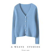 腔调范儿骨感十足 羊绒毛衣女外套 短款 纯羊绒开衫 女V领坑条修身