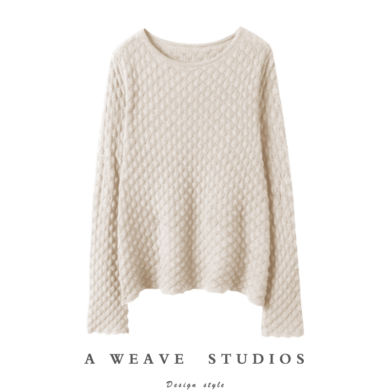 法式优雅！鱼鳞纹慵懒风羊绒衫宽松亲肤遮肉长袖针织衫女秋冬毛衣,女装/女士精品,羊绒衫,淘宝优惠券,粉丝福利购,淘宝优惠卷