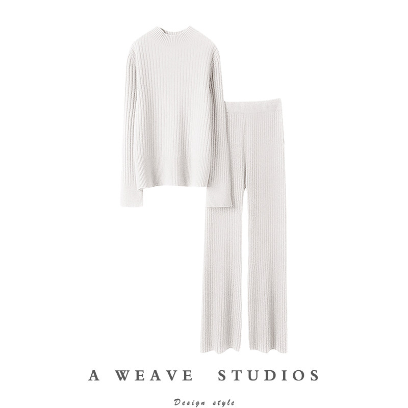 气质征服你~半高领100%纯山羊绒厚粗坑条纸片人 羊绒裤女针织套装,女装/女士精品,羊绒衫,淘宝优惠券,粉丝福利购,淘宝优惠卷