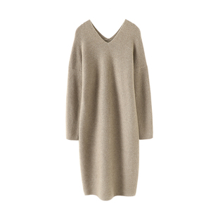 美美 大克重加厚前后V领羊绒衫 女中长款 连衣裙宽松 大气名媛范