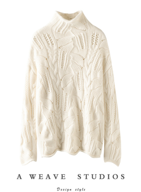 素年锦时！100%纯山羊绒衫女镂空秋冬半高领时尚纯色针织衫