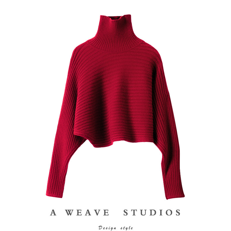 出镜率爆高！车厘子红100%纯山羊绒高领加厚短款针织秋冬毛衣