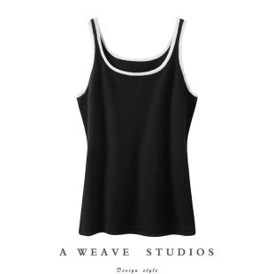 我的心头爱~基础款拼边羊绒衫背心两色女2024秋冬毛衣吊带