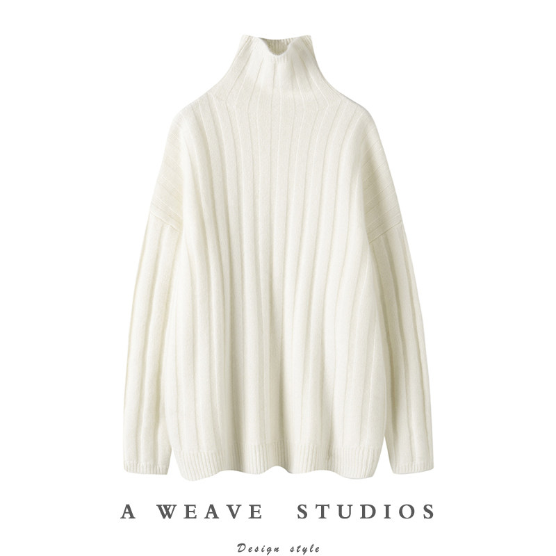 男女黑色粗坑条重磅山羊绒粗棒针织加厚短高领毛衣衫